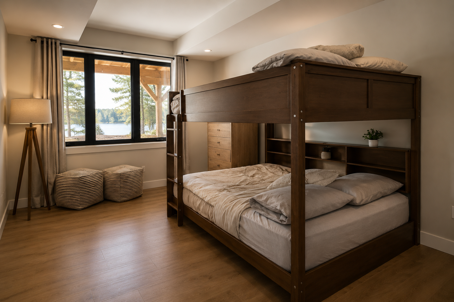 Shared Bunk Room — double bunk beds with hardwood floors and window
